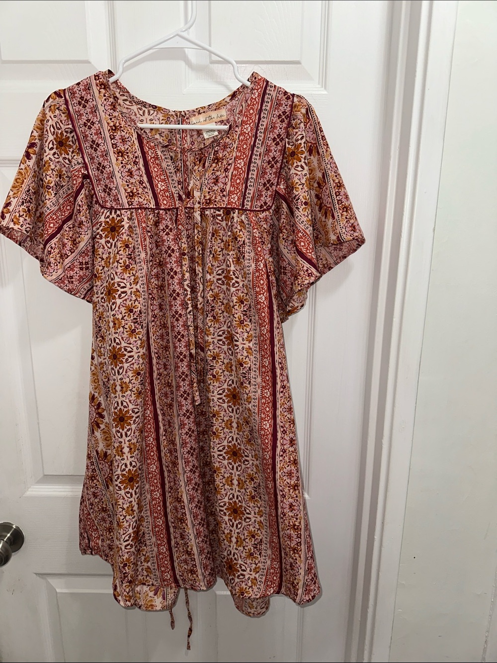 Band of the Free Bohemian Stripe & Floral Mini Dress in Rust